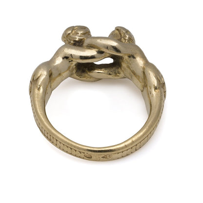 Antique French 18 Carat Gold Ring Depicting A Man And Woman Embracing