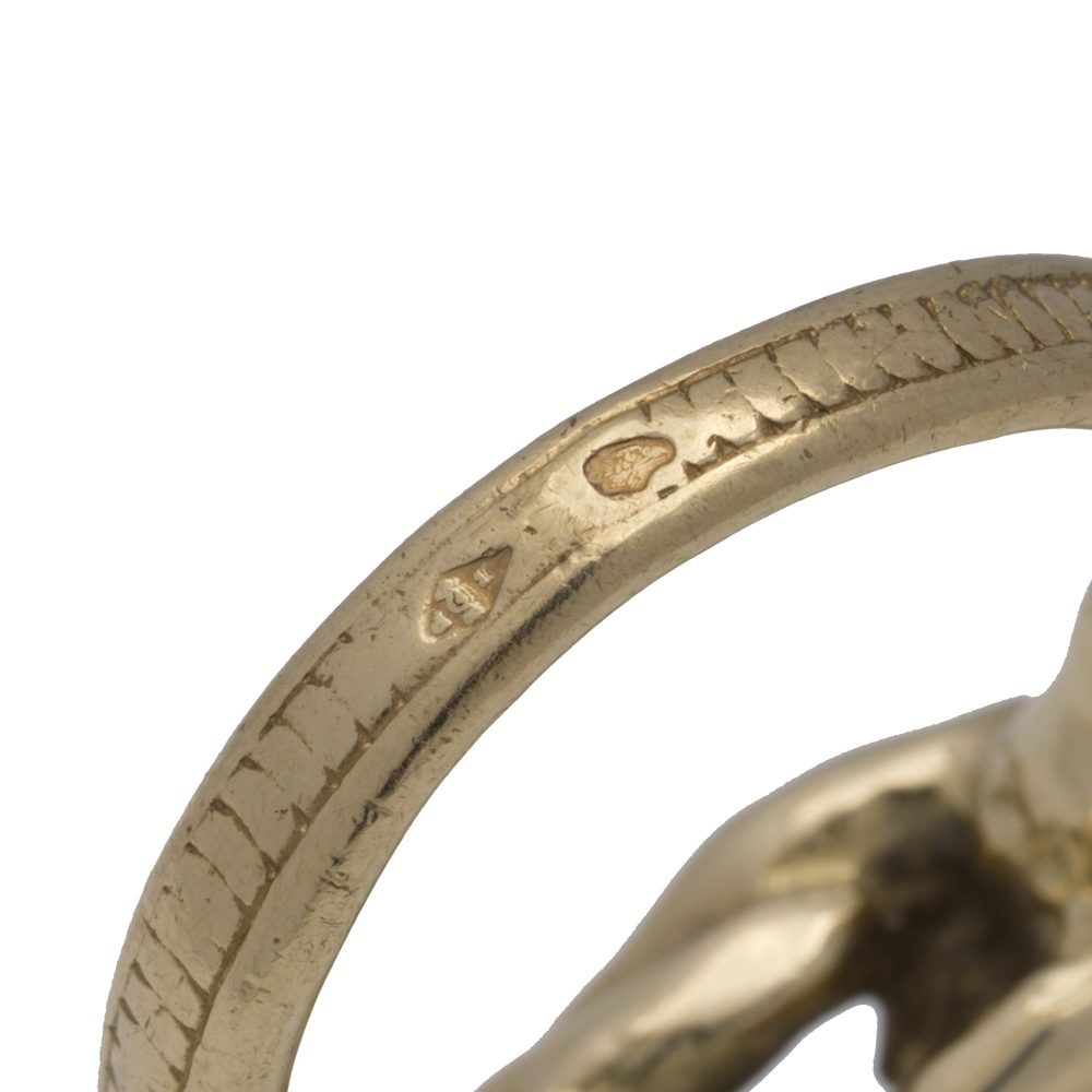 Antique French 18 Carat Gold Ring Depicting A Man And Woman Embracing
