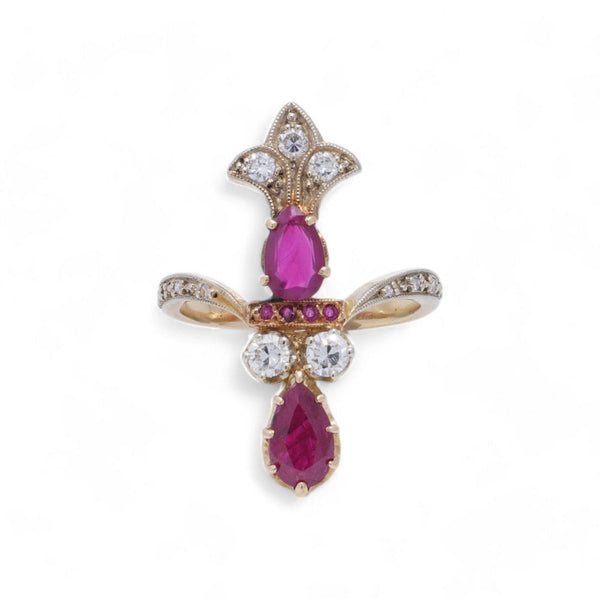 Vintage Burma Ruby and Diamond Ring In 18 Carat Yellow Gold