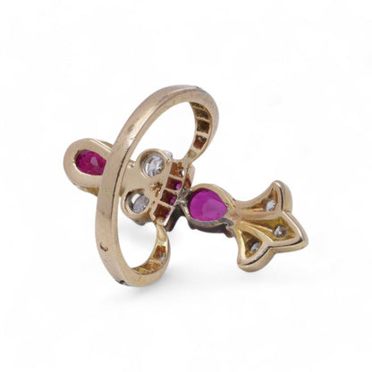 Vintage Burma Ruby and Diamond Ring In 18 Carat Yellow Gold