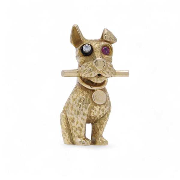 Cartier 18 Carat Yellow Gold Schnauzer Brooch With Diamond And Ruby Eyes