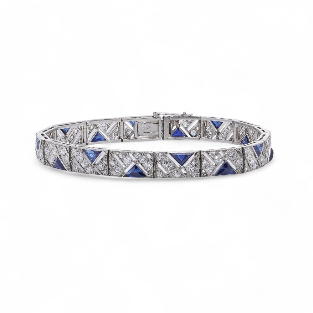 Boucheron Art Deco Old Cut Diamond And Sapphire Bracelet In Platinum