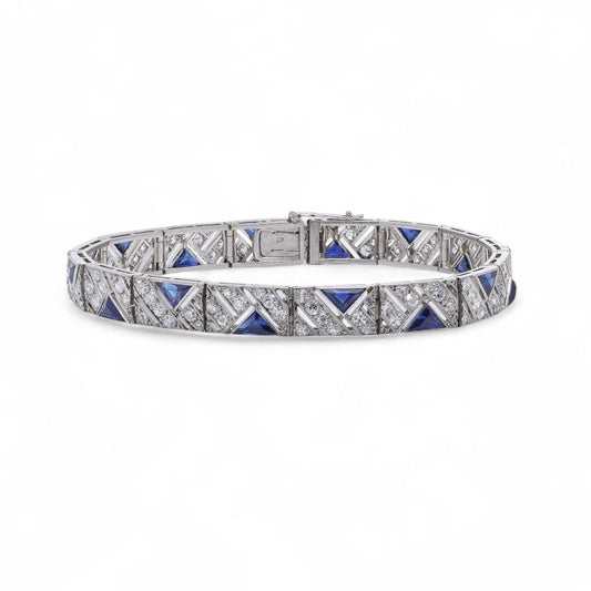 Boucheron Art Deco Old Cut Diamond And Sapphire Bracelet In Platinum