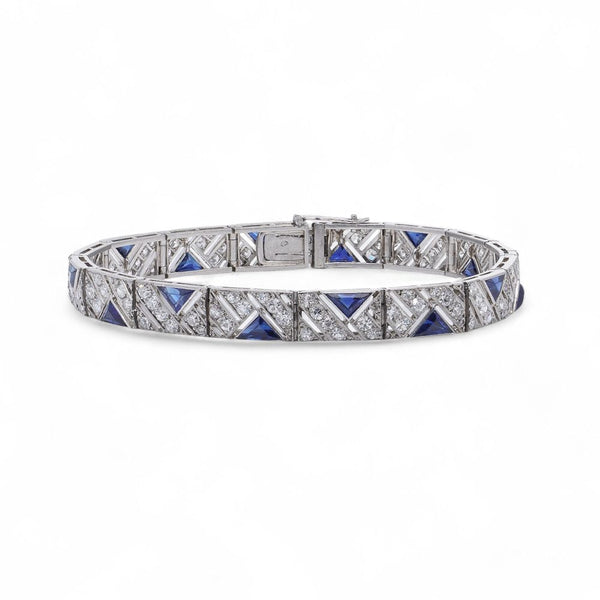 Boucheron Art Deco Old Cut Diamond And Sapphire Bracelet In Platinum