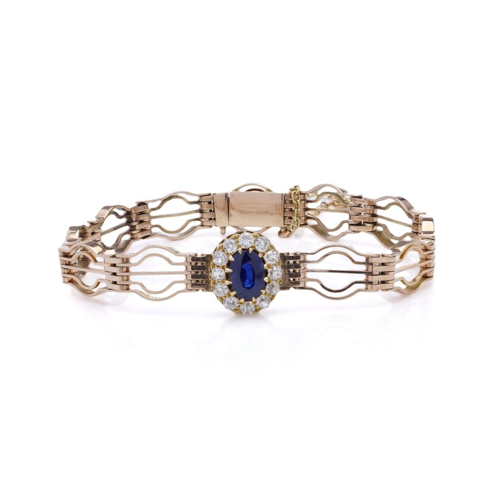 Victorian sapphire and diamond bracelet in rose gold.