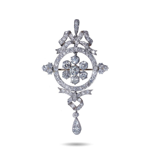 Edwardian Old European Cut Diamond Brooch/Pendant In Gold And Silver