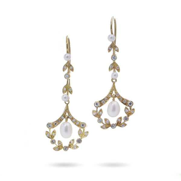 Victorian Inspired 18 Carat Yellow Gold And Diamond Drop Earrings