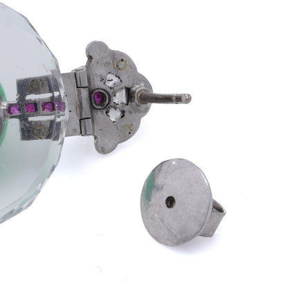 Art Deco Rock Crystal, Gemstone And Jade Drop Earrings In Platinum