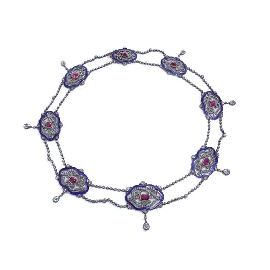 Victorian diamond, ruby and enamel necklace in gold.