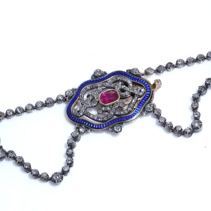 Victorian Diamond, Ruby And Enamel Necklace In 18 Carat Gold