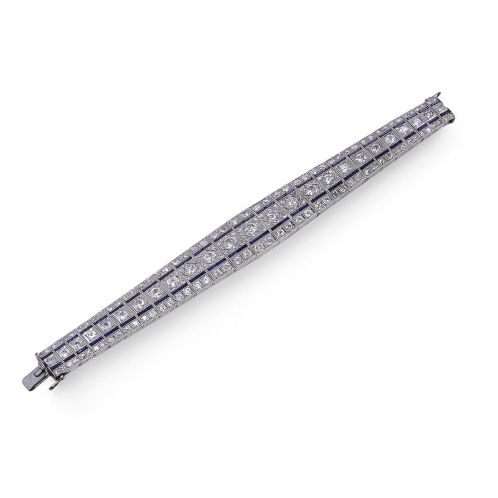 Art Deco Platinum Old Cut Diamond And Sapphire Bracelet