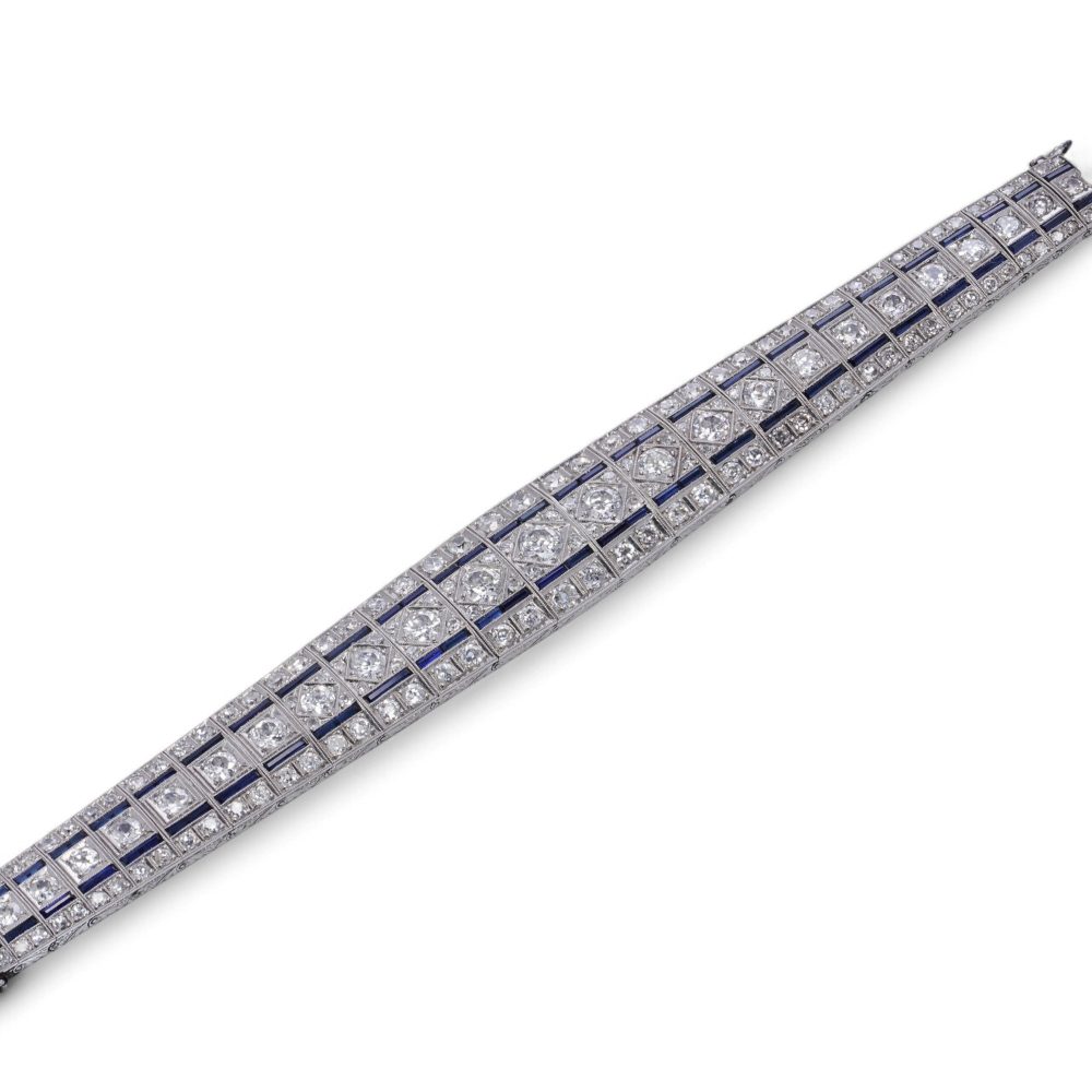 Art Deco Platinum Old Cut Diamond And Sapphire Bracelet