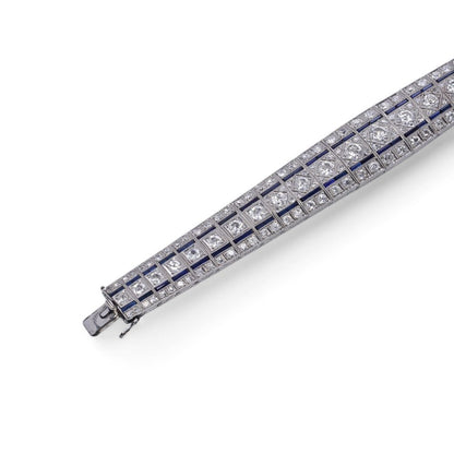 Art Deco Platinum Old Cut Diamond And Sapphire Bracelet