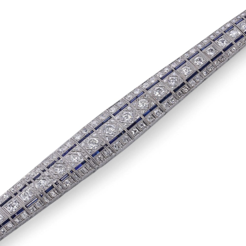 Art Deco Platinum Old Cut Diamond And Sapphire Bracelet
