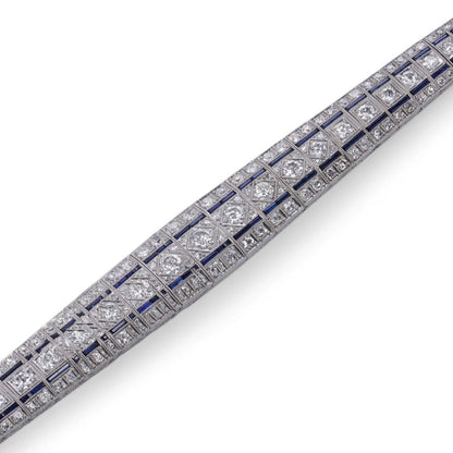 Art Deco Platinum Old Cut Diamond And Sapphire Bracelet
