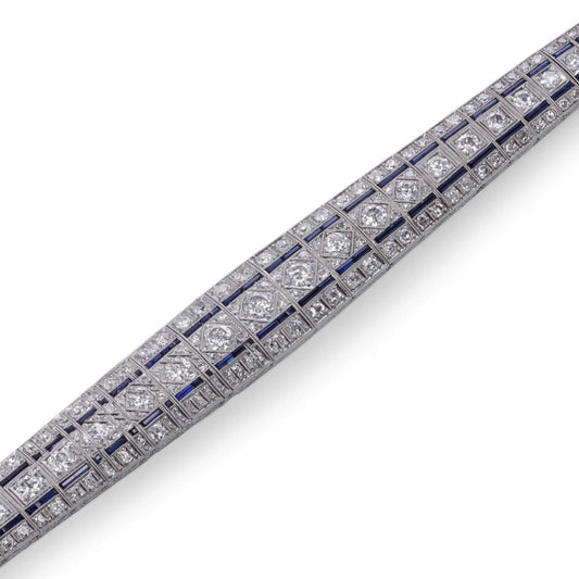 Art Deco Platinum Old Cut Diamond And Sapphire Bracelet