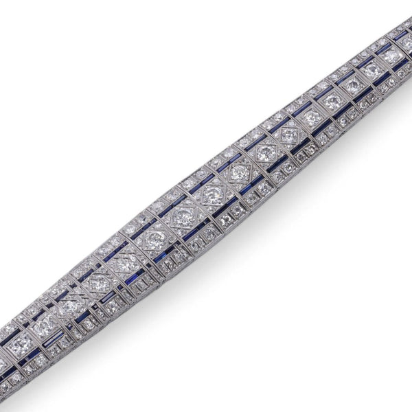 Art Deco Platinum Old Cut Diamond And Sapphire Bracelet