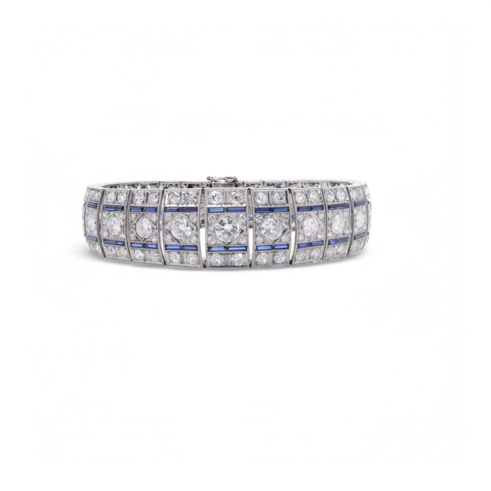 Art Deco diamond and sapphire bracelet in platinum.