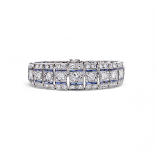Art Deco diamond and sapphire bracelet in platinum.