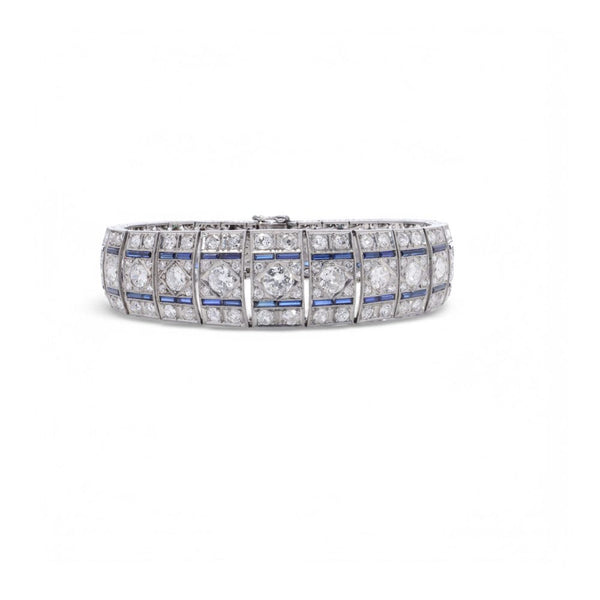 Art Deco diamond and sapphire bracelet in platinum.