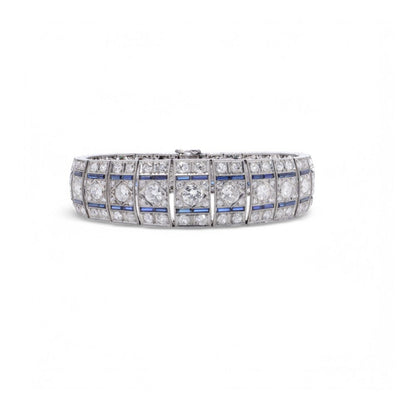 Art Deco Platinum Old Cut Diamond And Sapphire Bracelet