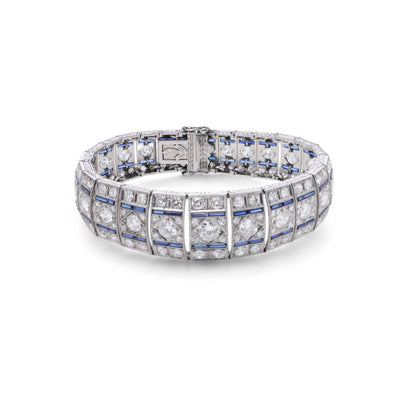 Art Deco Platinum Old Cut Diamond And Sapphire Bracelet