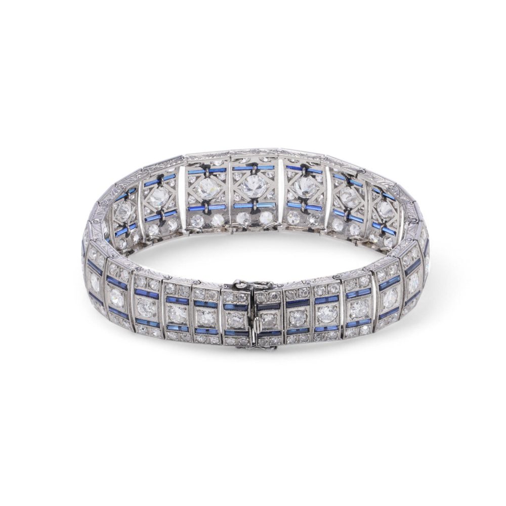 Art Deco Platinum Old Cut Diamond And Sapphire Bracelet