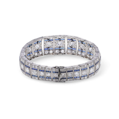 Art Deco Platinum Old Cut Diamond And Sapphire Bracelet