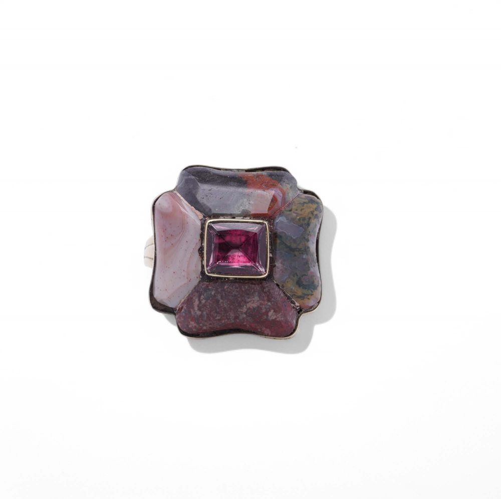 Victorian 12 Carat Yellow Gold Ring With Scottish Agate And Pink Tourmaline