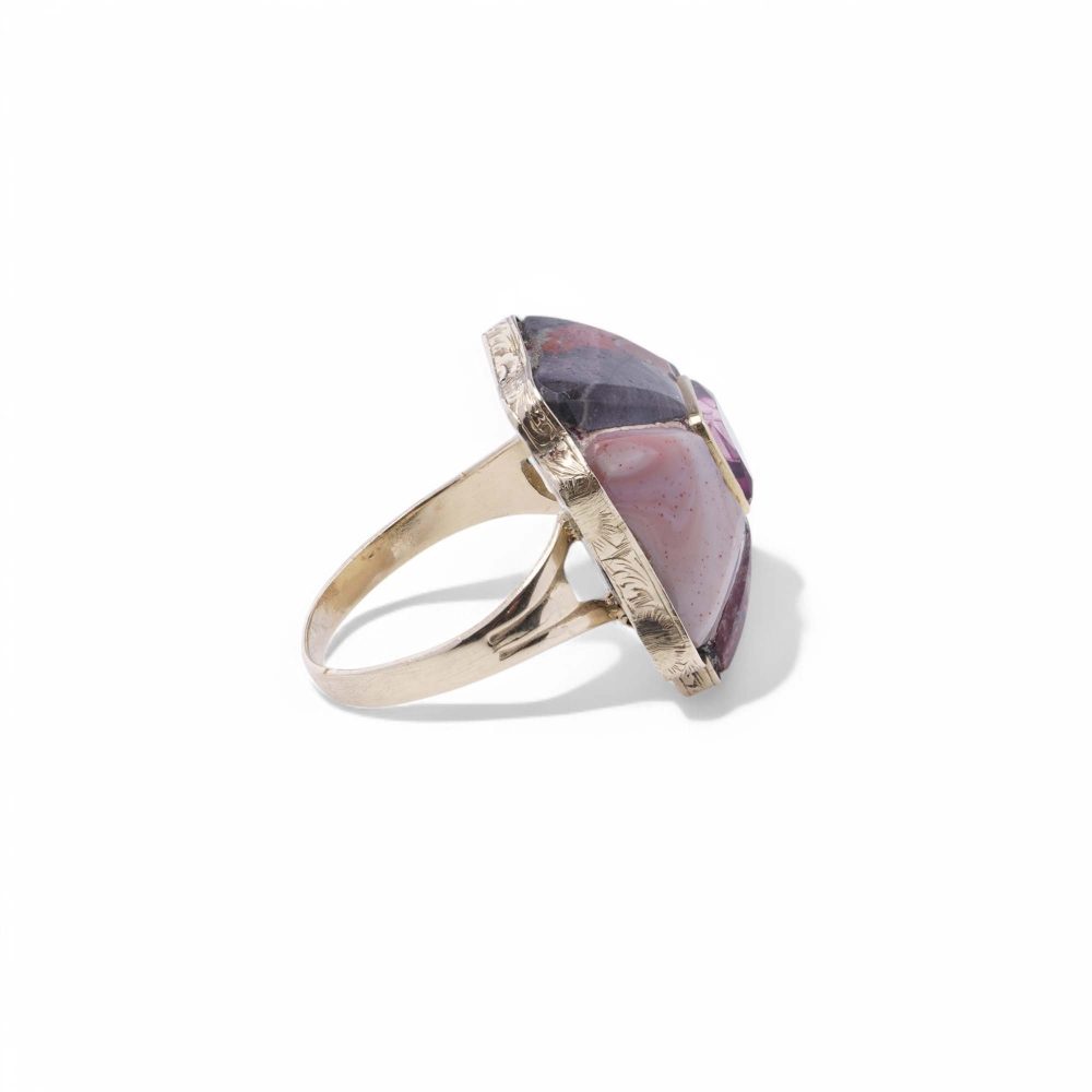 Victorian 12 Carat Yellow Gold Ring With Scottish Agate And Pink Tourmaline