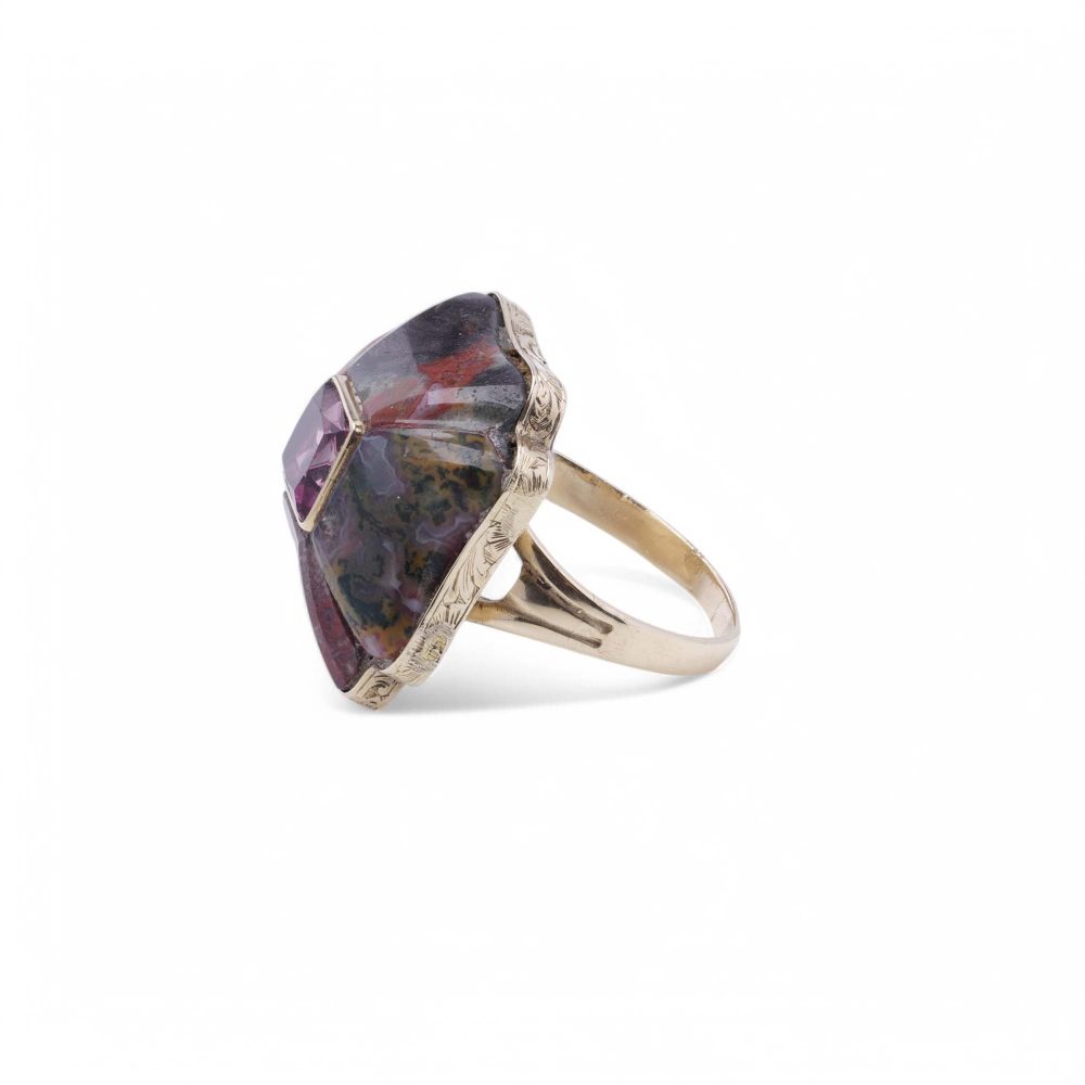 Victorian 12 Carat Yellow Gold Ring With Scottish Agate And Pink Tourmaline