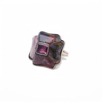 Victorian 12 Carat Yellow Gold Ring With Scottish Agate And Pink Tourmaline