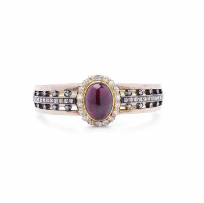 Antique French 18 Carat Yellow Gold And Silver Garnet And Old Cut Diamond Bangle