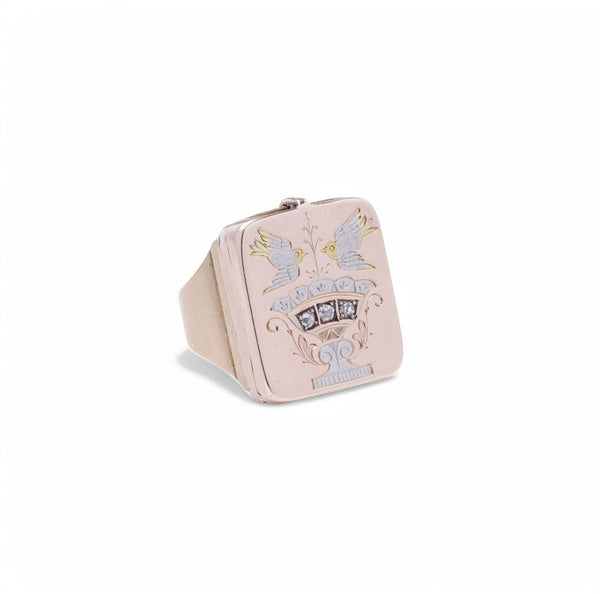 Victorian 18kt Gold Locket Ring with Diamond Accents