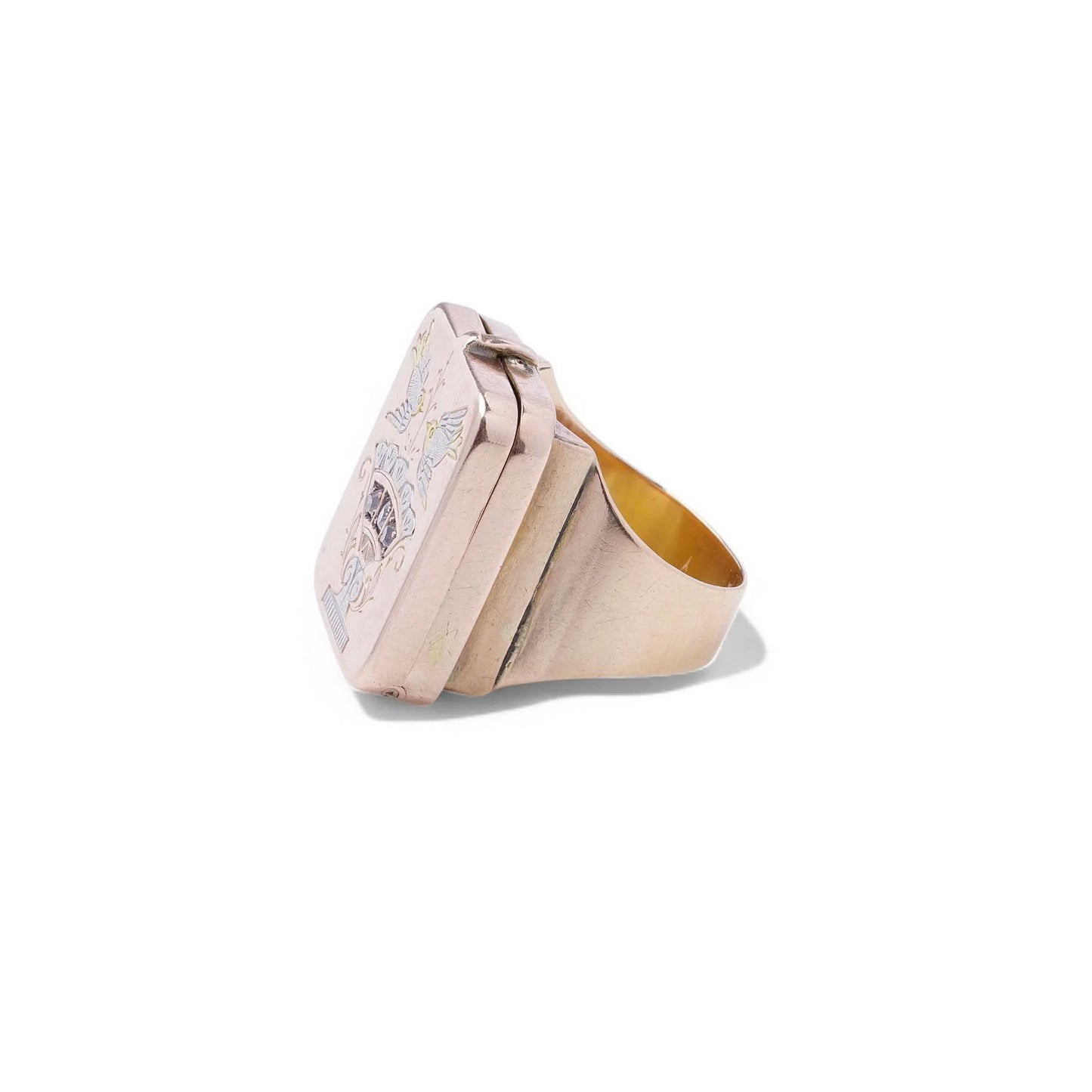 Victorian 18kt Gold Locket Ring with Diamond Accents