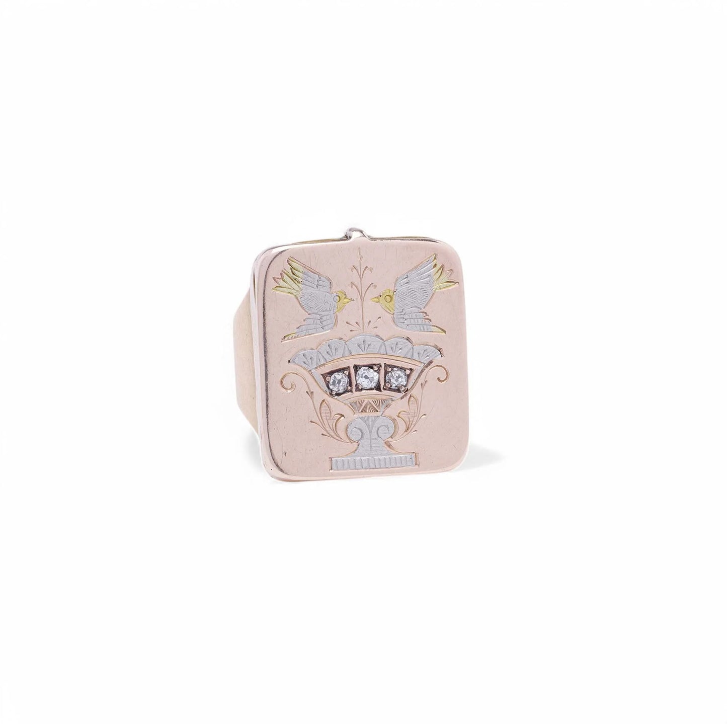 Victorian 18kt Gold Locket Ring with Diamond Accents