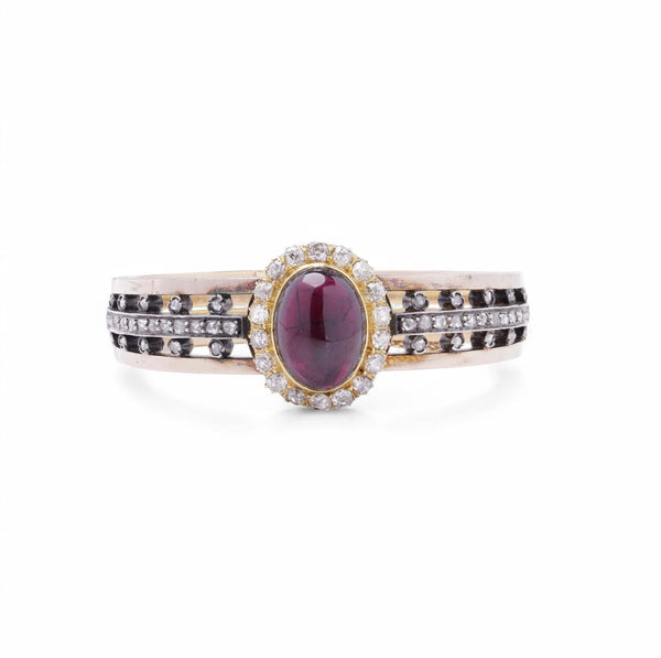 Antique French Garnet and Old Cut Diamond Cluster Bangle Bracelet
