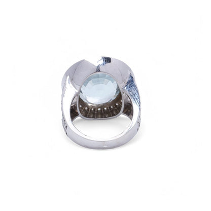 WGI Certified 10.50 Carat Aquamarine And Diamond Cluster Ring In 18 Carat White Gold