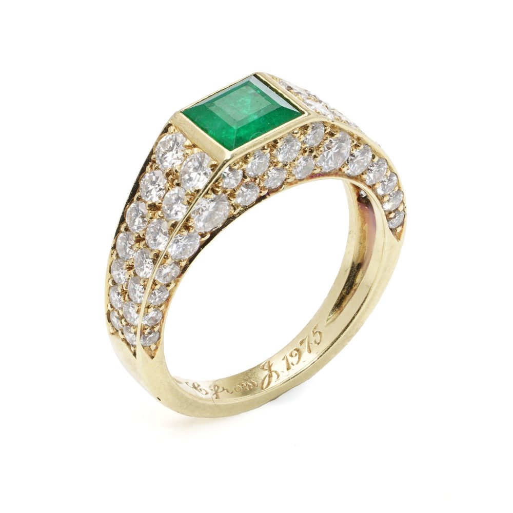 Vintage Cartier Emerald and Diamond Ring in 18ct yellow gold