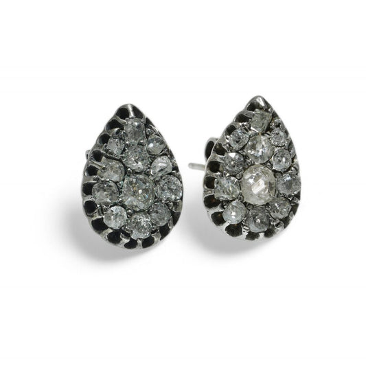 Victorian Old Cut Diamond Earrings In Silver