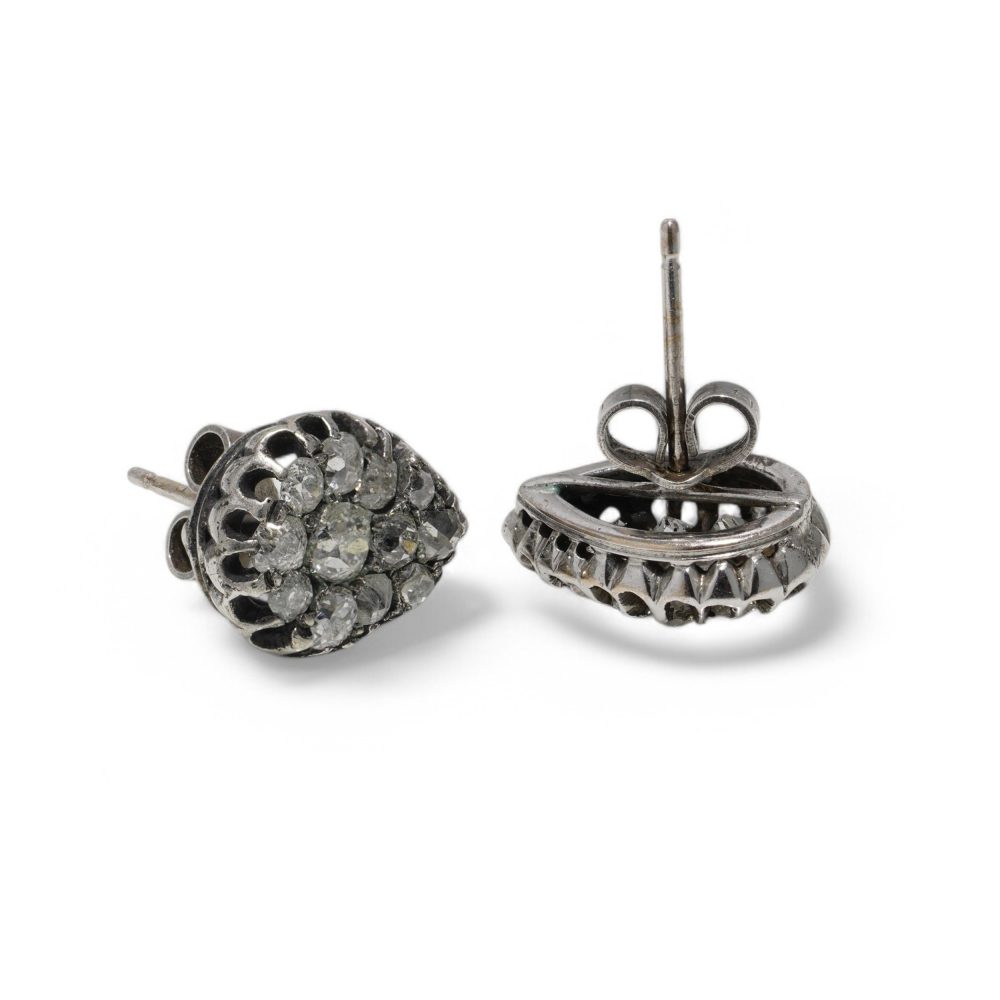 Victorian Old Cut Diamond Earrings In Silver