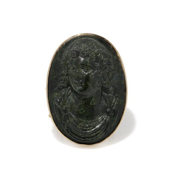 Antique 18 carat Yellow Gold Green Hard-stone Alexander The Great Cameo Ring
