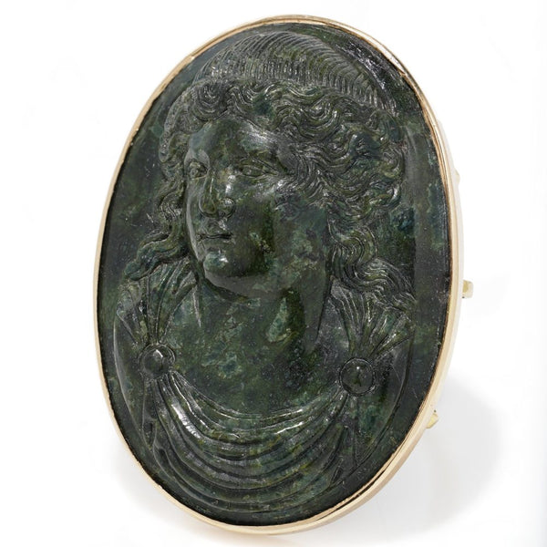 Antique 18 carat Yellow Gold Green Hard-stone Alexander The Great Cameo Ring