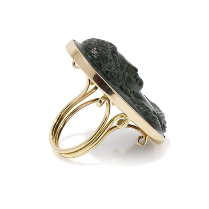Antique 18 carat Yellow Gold Green Hard-stone Alexander The Great Cameo Ring