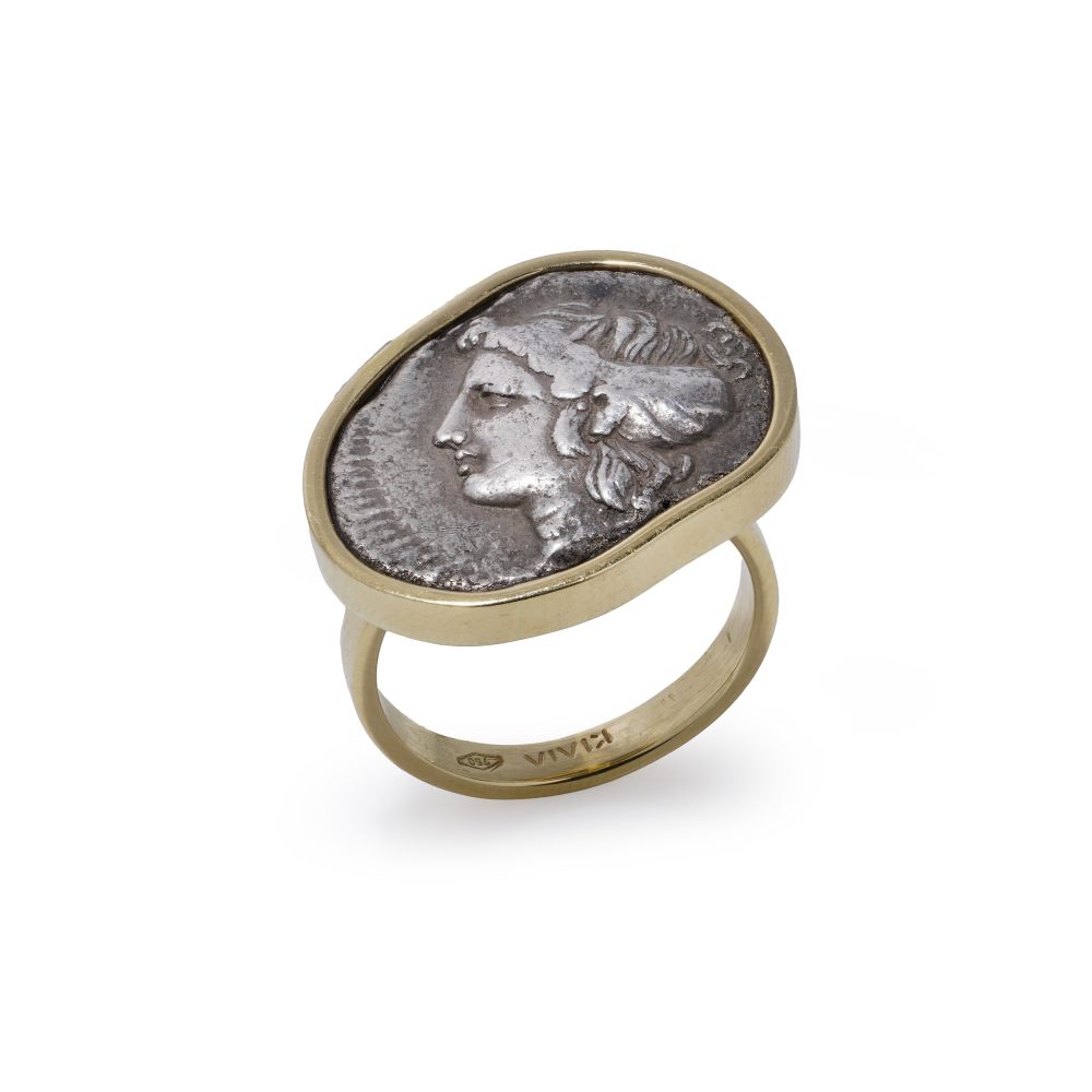KIAIA Ancient Greek Tetradrachm Coin Ring In 18 Carat Yellow Gold Mount