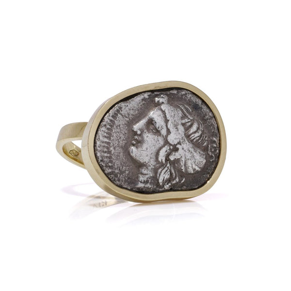 KIAIA Ancient Greek Tetradrachm Coin Ring In 18 Carat Yellow Gold Mount