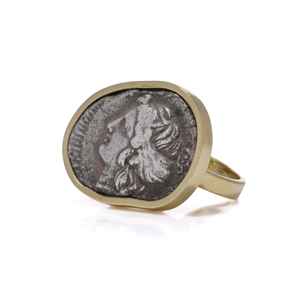 KIAIA Ancient Greek Tetradrachm Coin Ring In 18 Carat Yellow Gold Mount