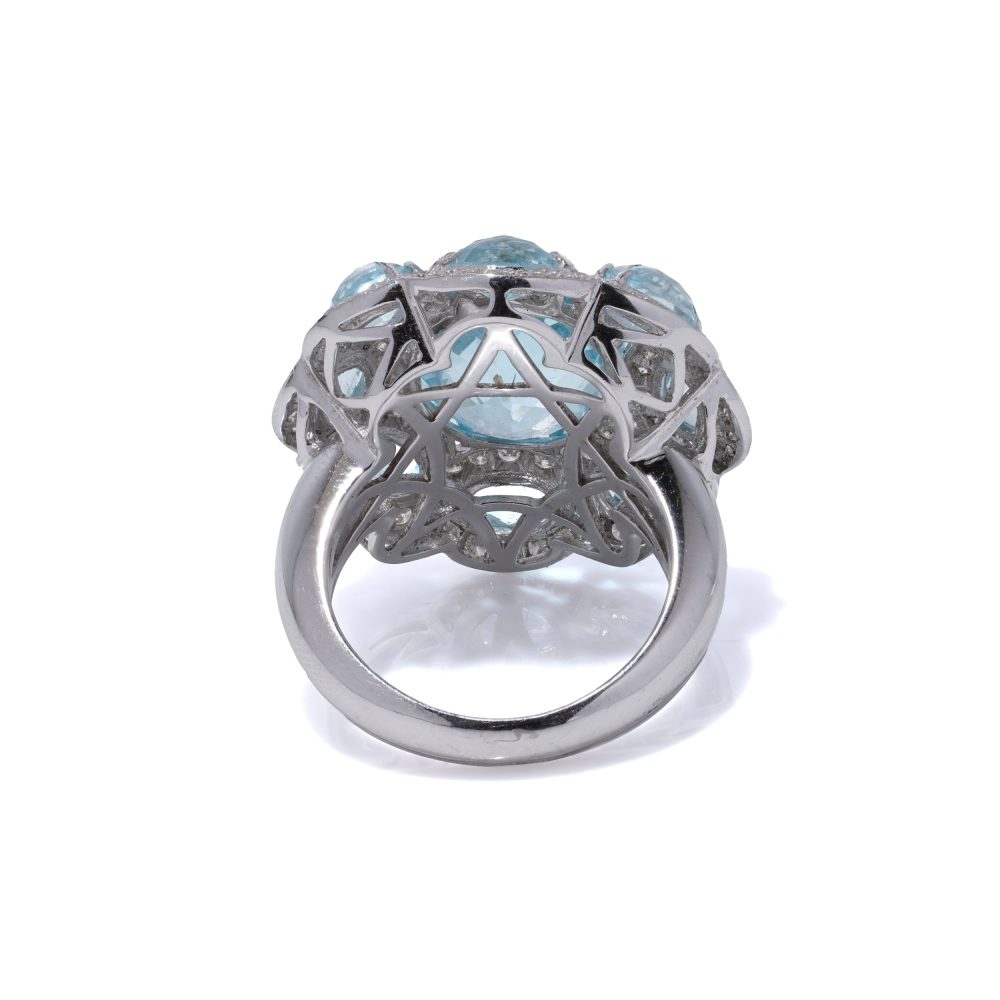 Jay Feder 18 Carat White Gold 8.8 Carat Blue Topaz And Diamond Ring