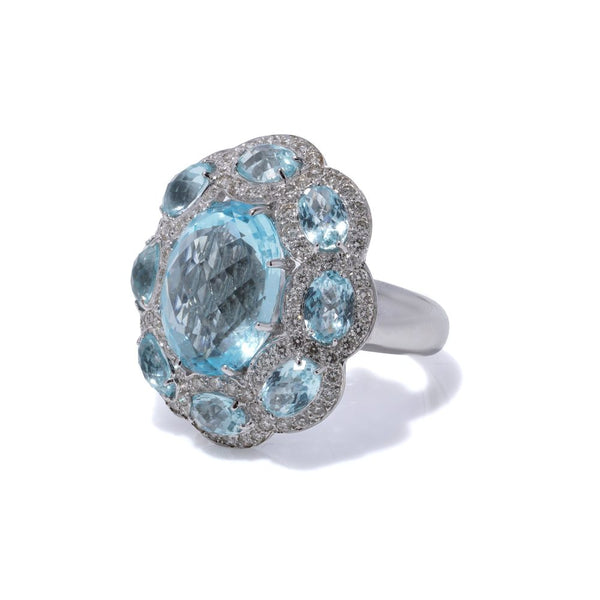 Jay Feder 18 Carat White Gold 8.8 Carat Blue Topaz And Diamond Ring