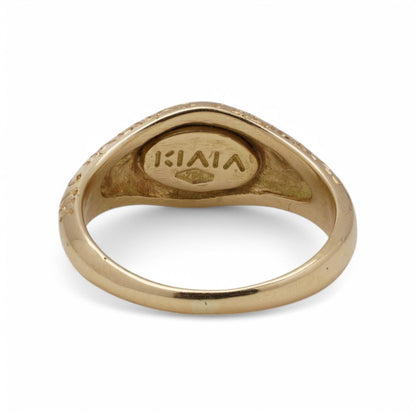 KIAIA 18 Carat Gold And Black Enamel Engraved Ring